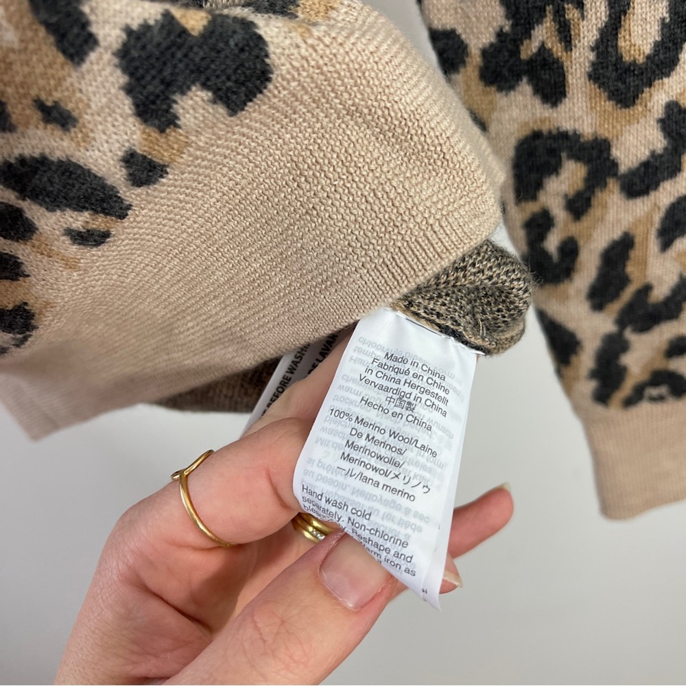 J. Crew Tan and Black Merino Wool Leopard Sweater Size S - Picture 4 of 5